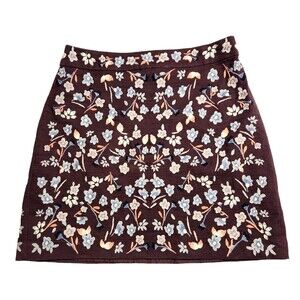 Loft Skirt Purple w/Pink Blue Floral Embroidery Lined Women's Size 4